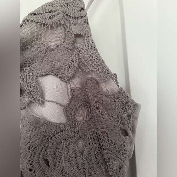 #15 ASOS Club L light grey crochet lace pencil midi dress with spaghetti str… - Picture 6 of 11